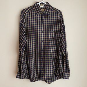 Paul Stuart Navy and Yellow Plaid Shirt
